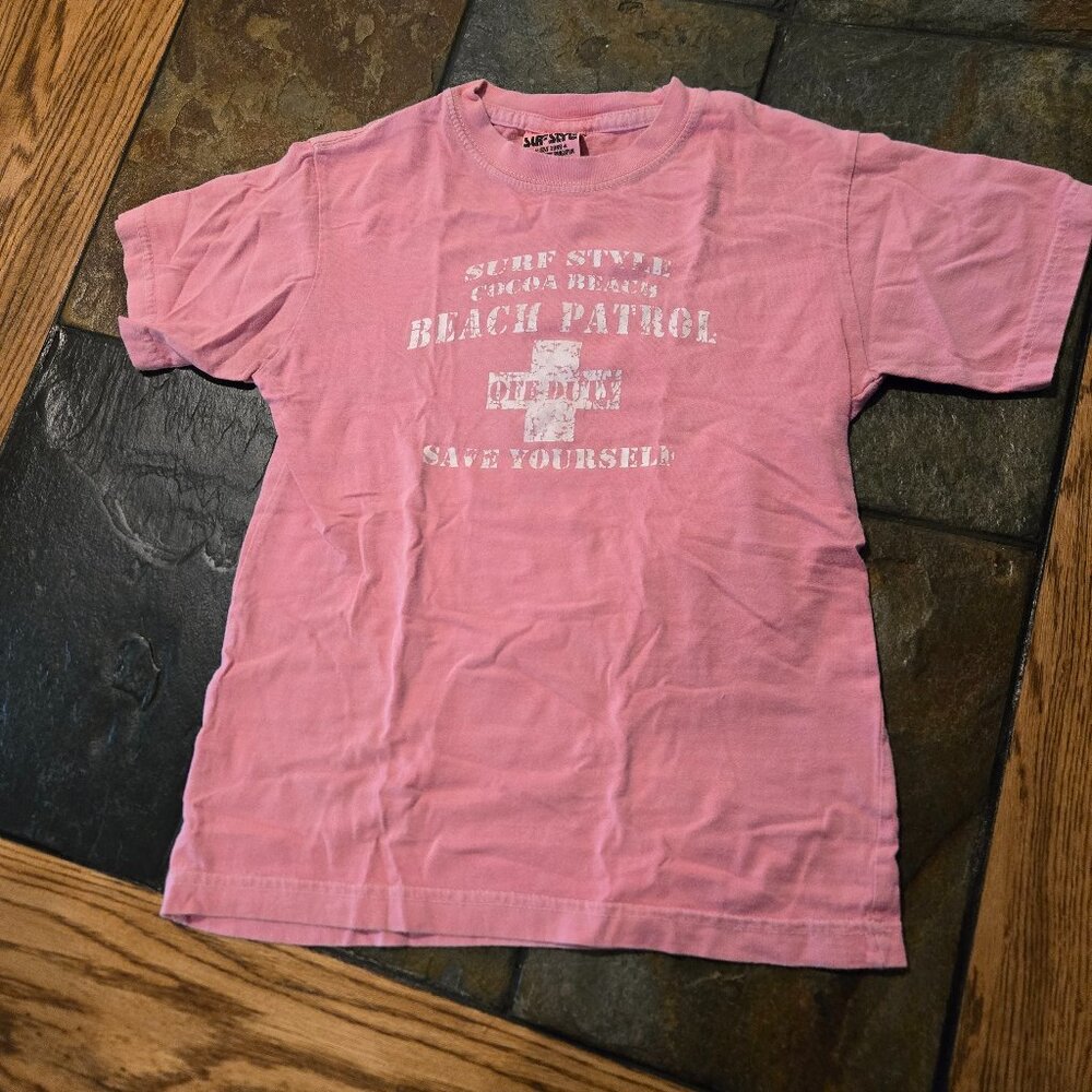 Kids - Pink Surf Style Short Sleeve Tee Shirt - Size 6-8
